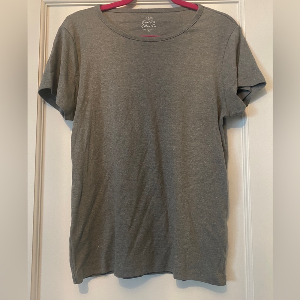 J.CREW HEATHER GRAY FINE RIB COTTON TEE